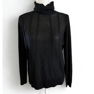 Allison & Zoe Cable Knit Turtleneck Black Light Weight Size L Rayon/Polyester